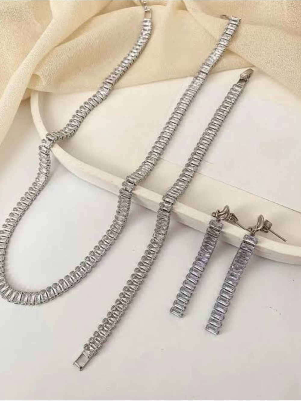 New Tennis Necklace, Bracelet & Drop Earring Set